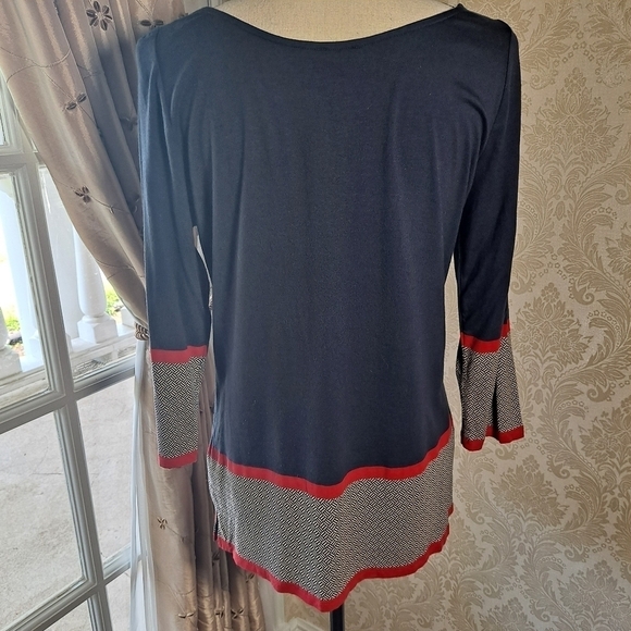 Talbots Size Medium Tunic Top Navy w Red/Cream Accents - Picture 5 of 10